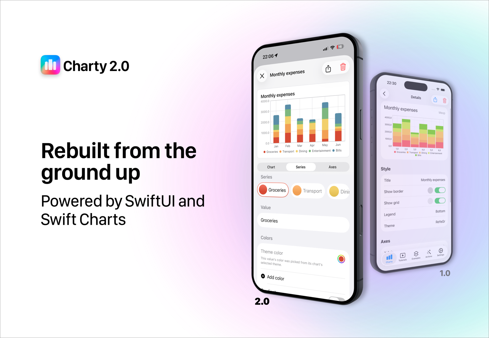 Charty 2.0 next to Charty 1.0, rebuilt with SwiftUI and Swift Charts